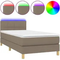 vidaXL Cama con somier y colchón , con iluminación LED, color taupe, 90x190 cm, tapizada en tela