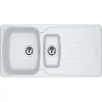 Franke Fregadero modelo ANTEA AZG 651-97 en color GLACIER, con sistema de control excéntrico, mando giratorio cromado, tamaño de corte de 950 x 480 mm, radio de corte R27. Fregadero de granito
