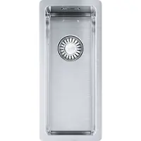 Franke BOX, modelo BXX 110-16, 200x450 mm, con cestillo de desagüe integrado que funciona como válvula de cierre, con rebosadero oculto, con juego de desagüe, acero inoxidable cepillado