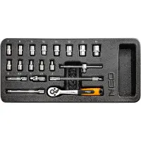 Neo Tools Juego de llaves de trinquete y vasos de 1/4" 84-237, 19 piezas