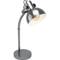 Eglo Lámpara de mesa Lubenham, lámpara de mesa vintage de diseño industrial, lámpara de noche retro de acero, color: níquel mate, crema, casquillo E27, incluye interruptor