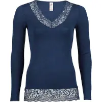 Engel - Women's Shirt L/S with Lace - Ropa interior de seda size 38/40, azul