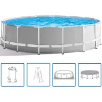 Intex 26726GN, 16805 litros, Piscina de estructura, Para niños y adultos, Incluye escalera, Color azul, Color gris, Peso: 73,4 kg