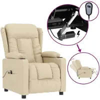 vidaXL Sillón reclinable eléctrico, color crema, tapizado en tela