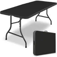 Tillvex Mesa plegable para jardín , con apariencia de ratán, 180x75 cm | Mesa tipo buffet con asa de transporte