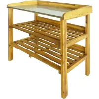 vidaXL Mesa de jardín con 2 estantes, de madera de acacia maciza y zinc, marca
