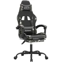 vidaXL Silla de juego de con reposapiés, giratoria, color negro, estampado camuflaje, tapizada en cuero sintético