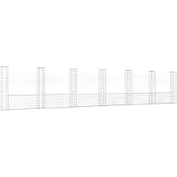 vidaXL : Cesta de gaviones en forma de U, con 7 pilares de hierro, 740x20x150 cm