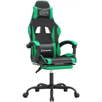 vidaXL Silla de juego de con reposapiés, giratoria, color negro y verde, tapizada en cuero sintético