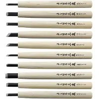 Yoshiharu W-10 Mitomoto Cuchillos japoneses para tallar madera, juego de 10 en bolsa de tela