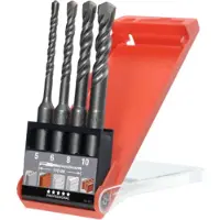 Kwb Broca para taladro percutor 240400, acero 40Cr, juego de 4 unidades, diámetros: 5 mm, 6 mm, 8 mm, 10 mm. Longitud total: 110 mm. Sistema SDS-Plus. 1 juego