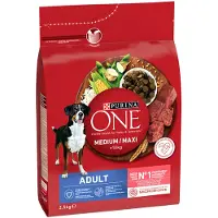 Purina One ONE Medium/Maxi, galletas con carne de res y arroz, 10 kg. Para perros adultos de tamaño mediano y grande. (También disponible en formato de 7 kg)