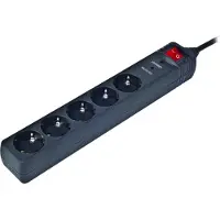 Gembird SPG5-C-10, protector de sobretensión, color negro, 5 tomas de corriente, 250 V, 3 metros