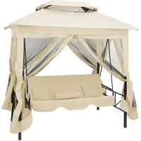 vidaXL : Banco columpio convertible tipo pérgola, color crema