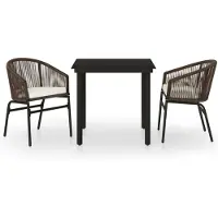 vidaXL Juego de mesa y sillas de jardín, 3 piezas, color marrón