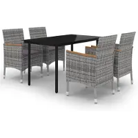 vidaXL Juego de mesa de jardín de 5 piezas con cojines, fabricado en ratán sintético y con superficie de vidrio