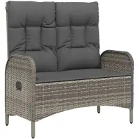 vidaXL : Banco de jardín con función de tumbona y cojín, 107 cm, ratán sintético, color gris
