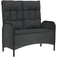 vidaXL : Banco de jardín con función de tumbona y cojín, 107 cm, ratán sintético, color negro