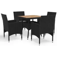 vidaXL Juego de jardín de 5 piezas, color negro, fabricado con ratán sintético y madera de acacia