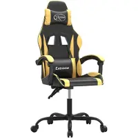 vidaXL Silla de juego giratoria, color negro y dorado, tapizada en cuero sintético