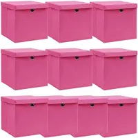 vidaXL : Caja de almacenamiento con tapa, 10 unidades, color rosa, 32x32x32 cm, tela