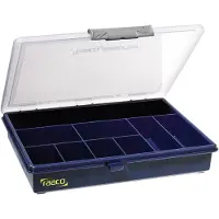 Raaco Caja organizadora , modelo B.240, dimensiones: 19,5 x 43 mm, 9 compartimentos, color azul oscuro/transparente, material: polipropileno