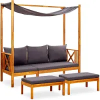 vidaXL Banco de jardín con toldo y reposapiés, fabricado en madera de acacia maciza