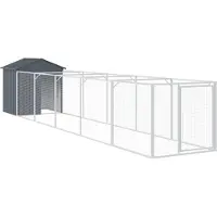 vidaXL Caseta para perros con techo, color antracita, 117x609x123 cm, acero galvanizado