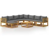 vidaXL Juego de jardín de 9 piezas con cojines, fabricado en madera de acacia maciza