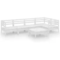 vidaXL Juego de jardín de 6 piezas, sofá lounge de madera maciza de pino, color blanco