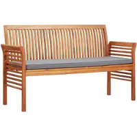vidaXL Banco de jardín de 150 cm para 3 personas, con cojines, fabricado en madera de acacia maciza