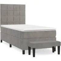 vidaXL Cama con somier y colchón de la marca , color gris claro, dimensiones 90x200 cm, tapizada en terciopelo