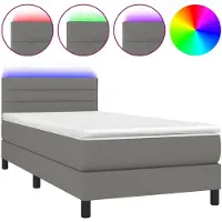 vidaXL Cama con somier y colchón , color gris oscuro, 90x190 cm, tapizada en tela