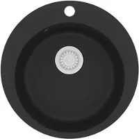 vidaXL Fregadero de granito, un solo bol, redondo, color negro