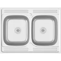 vidaXL Doble lavabo, color plateado, 800x600x155 mm, acero inoxidable