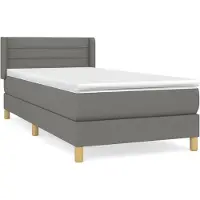 vidaXL Cama con somier y colchón, color gris oscuro, 100x200 cm, tapizada en tela