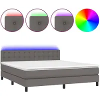 vidaXL Cama con somier y colchón, con iluminación LED, color gris, 180x200 cm, tapizada en cuero sintético