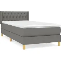 vidaXL Cama con somier y colchón, color gris oscuro, 100x200 cm, tapizada en tela
