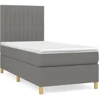 vidaXL Cama con somier y colchón, color gris oscuro, 100x200 cm, tapizada en tela