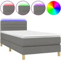 vidaXL Cama con somier y colchón, con iluminación LED, color gris oscuro, 90x200 cm, tapizada en tela