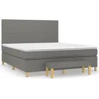 vidaXL Cama con somier y colchón, color gris oscuro, 160x200 cm, tapizada en tela