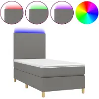 vidaXL Cama con somier y colchón, con iluminación LED, color gris oscuro, 90x200 cm, tapizada en tela