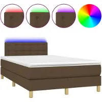 vidaXL Cama con somier y colchón, color marrón oscuro, con iluminación LED, 120x200 cm, tapizada en tela