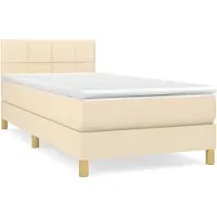 vidaXL Cama con somier y colchón de color crema, 100x200 cm, tapizada en tela