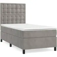 vidaXL Cama con somier y colchón de la marca , color gris claro, dimensiones 90x200 cm, tapizada en terciopelo