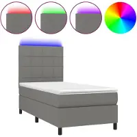 vidaXL Cama con somier y colchón, con iluminación LED, color gris oscuro, 90x200 cm, tapizada en tela