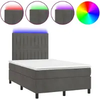 vidaXL Cama con somier y colchón , color gris oscuro, 120x200 cm, con iluminación LED y tapizada en terciopelo