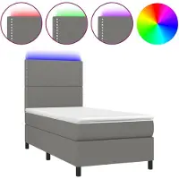 vidaXL Cama con somier y colchón, con iluminación LED, color gris oscuro, 90x200 cm, tapizada en tela