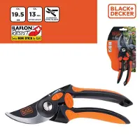 Black & Decker Tijeras de podar Black+Decker de bypass, con hojas de acero de alta calidad. Tijeras para ramas con mango ergonómico y capacidad de corte de 13 mm. Color: negro/naranja