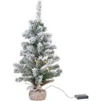 Everlands Árbol de Navidad pequeño de , con base de yute, 45 cm, verde y blanco, con luces cálidas